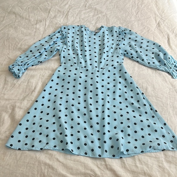 Faithfull the Brand Edwina Mini Sylve Polka Dot Print Blue Dress Sz XS / 2 - Picture 8 of 14